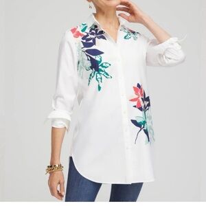 Chico's Tunic Floral Button Down Size 2